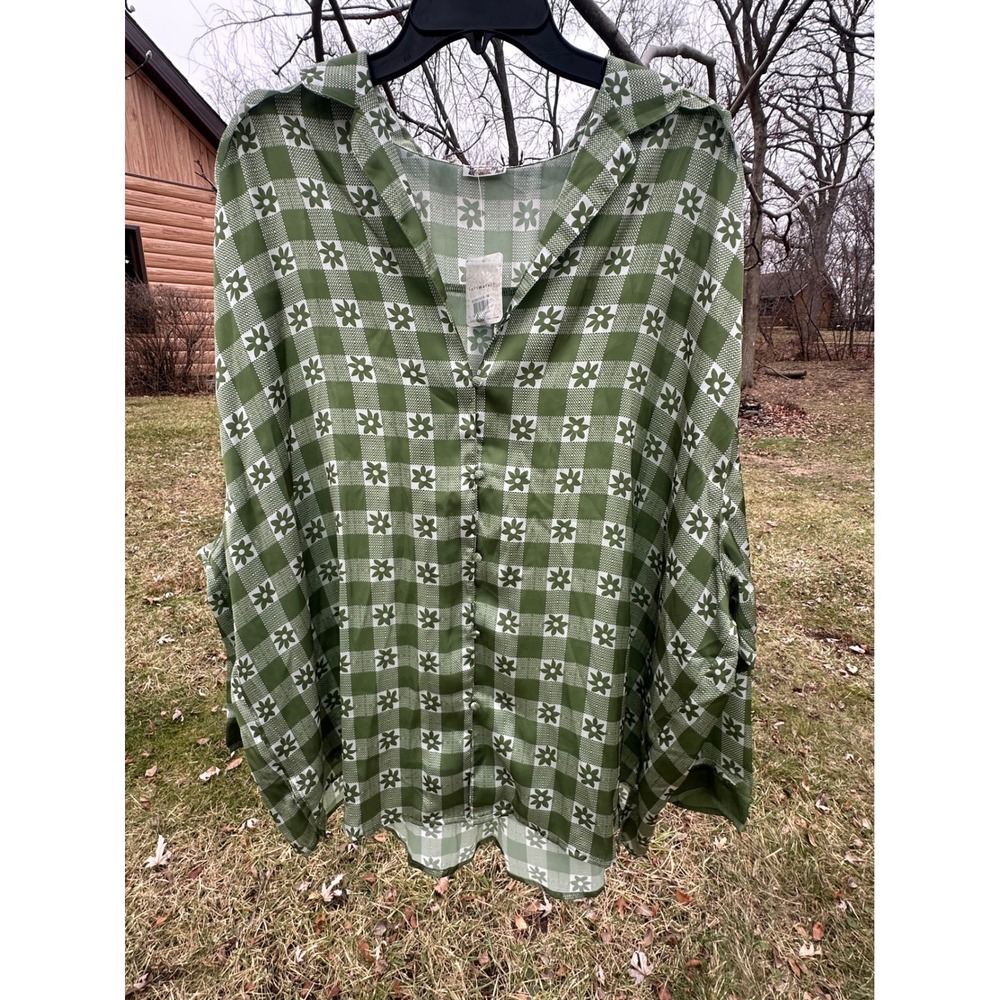 Free People Green Plaid Hooded Button-Front Sleep Shirt